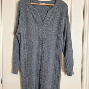 Loft Outlet Sweater Dress Small Gray Cable Knit V-Neck Long Sleeve